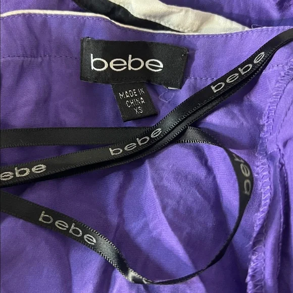 Bebe 2008 Silky Purple Peplum Deep Plunge Halter XS - Picture 12 of 16